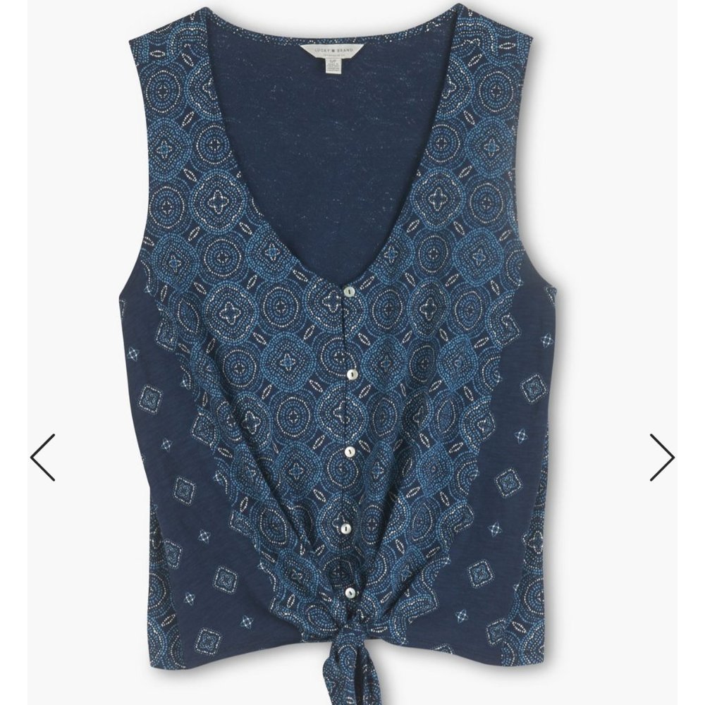 NWT Lucky Brand Printed Front Tie Top, Size XS
